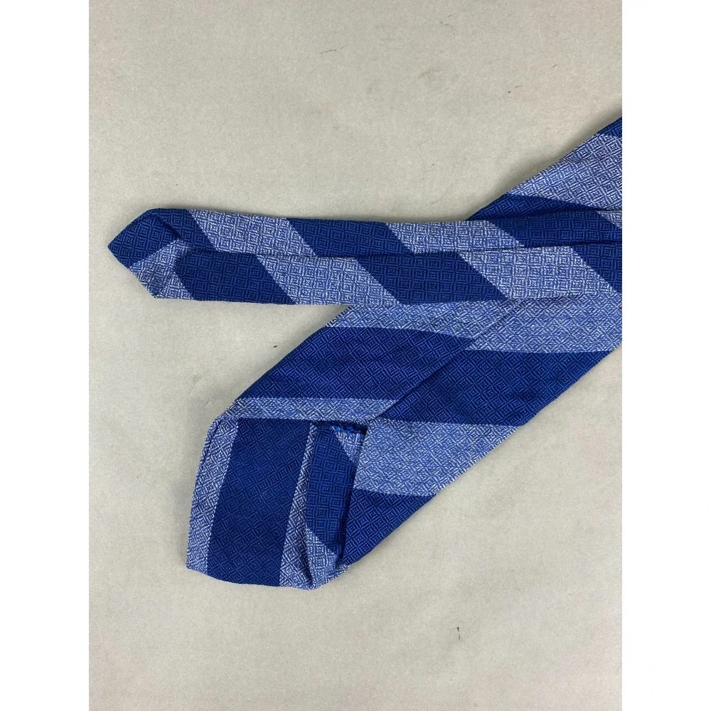 VTG Mens Tie Royal Blue Light Blue Geometric Woven Diagonal Stripe 70s 58x4
